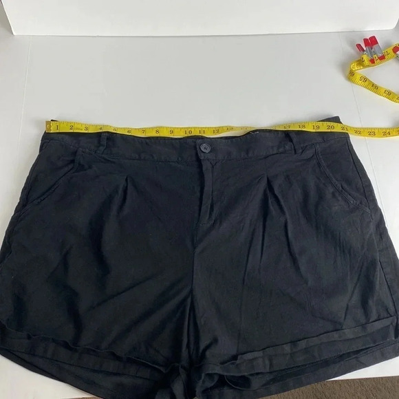 Black Linen summer capsule beach pull on outdoor vacation holiday shorts size 20 - Picture 7 of 16